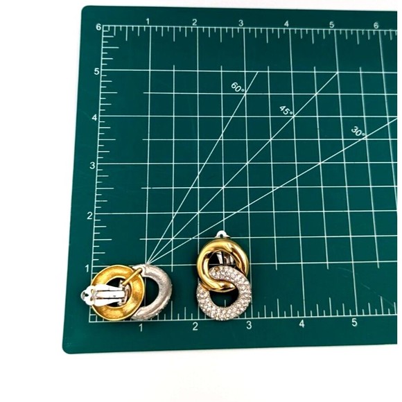 Vintage Givenchy Gold-Silver Tone Rhinestone Interlocking Links Clip On Earrings - Picture 8 of 9